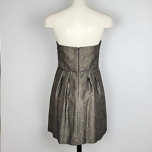 BCBGMAXAZRIA Women's Cocktail Strapless Bustier Pleated Dress Metallic Size 8 - Picture 3 of 16
